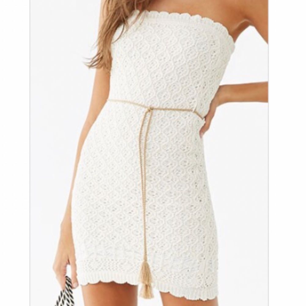 Belted Crochet-Knit Mini Tube Dress